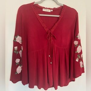 Blouse with Rose Embroidery